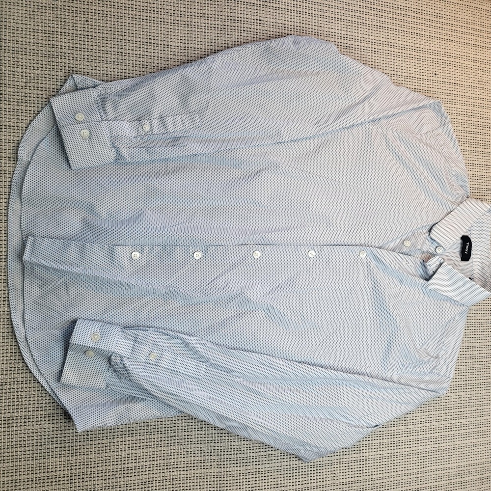 Theory Dress Shirt Mens Large Blue Geometric Print Long Sleeve Button Front‎